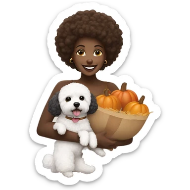 Black woman with a white maltipoo wishing a happy Thanksgiving  sticker