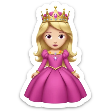 Princesa aurora Disney com vestido fuchsia de manga comprida rosa claro com tiara pequena e dourada de corpo inteiro com olhos lilás de costas sticker
