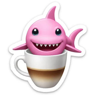 pink shark with a cup of coffee sticker