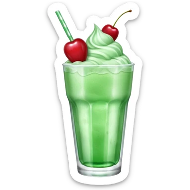 ice cream light green soda on a glass with ice cherry on top sticker