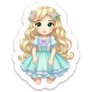 gorgeous pretty attractive lady beautiful pastel-gradient hair with gorgeous dress fairycore cottagecore pastelcore detailed high quality trending VOGUE aesthetic full body sticker sticker