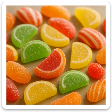 realistic photo of colorful gummy Italian candies scattered on a table sticker
