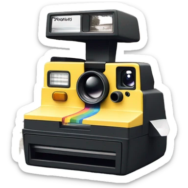 a polaroid camera in the moment when printing a picture of a sunny hill, just te object itself sticker