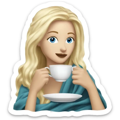Blonde hair blue eyed white women drinking tea with blanket on sticker