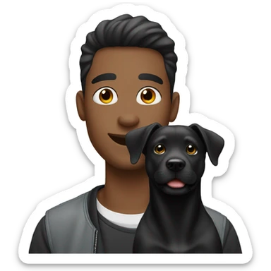 youn man with nose piercing, happy with a black labrador dog sticker