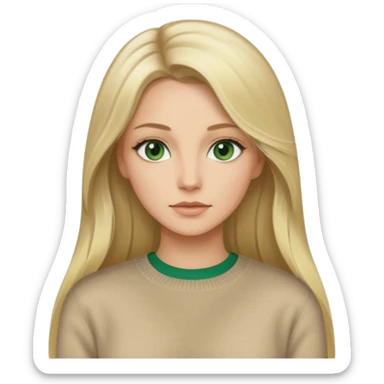 Blonde balayage very long hair white women beige sweater with green eyes  sticker