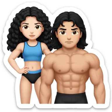 A strong man with straight black hair protecting a shorter girl with long curly black hair sticker