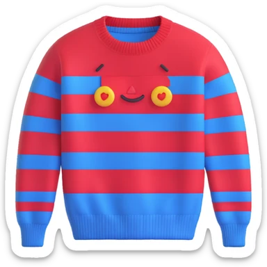 sweater with blue and red horizontal stripes, 3d emoji style sticker