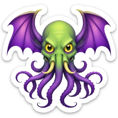 light green Cthulhu with purple bat wings and purple gradient tentacles. Yellow angry eyes. yellow suckers on tentacles. dramaticshading sticker