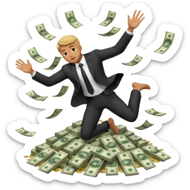diving into a pile of money sticker
