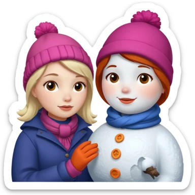Virginia Poe and Maria Clemm building a snowman sticker