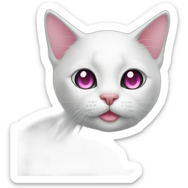White and black cat with pink nose  sticker