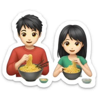 boy and girl eating noodles chinese sticker