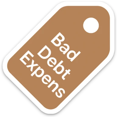 brown price tag icon with 'bad debt expense' written in white text, simple and professional sticker