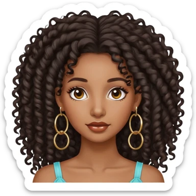 pretty black girl with long curly hair wearing hoop earrings and accessories sticker