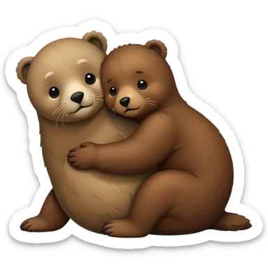 small seal hugging a brown bear sticker