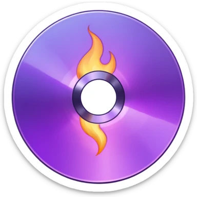 A minimalist CD disc with a subtle fire design, purple fire. sticker