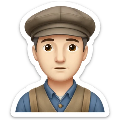 Highly detailed 19th century English factory worker with weathered face, detailed period-accurate clothing, flat cap, and realistic facial features sticker