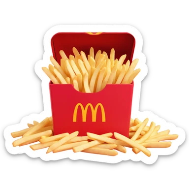 McDonald's French fries, stylized cartoon, overflowing fries in a red box, playful, no text, plain background sticker