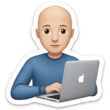 bald young guy with MacBook no wrinkle on face sticker