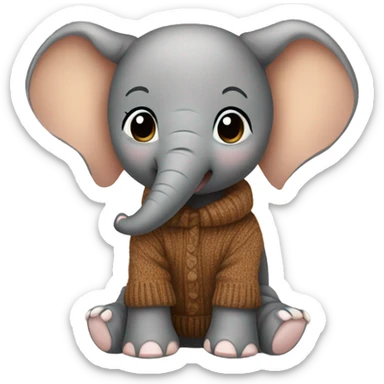 Baby elephant wearing brown sweater and cute bow sticker