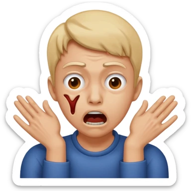 A person hands choking themself on their neck and make their face look crazy sticker