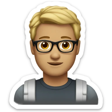 man, light skin, dark blonde hair, dark brown eyes, with black glasses sticker