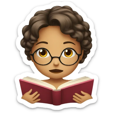 A girl glaring at a book  sticker