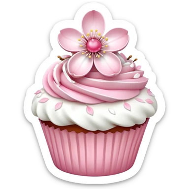 Cute Pastel pink and white Cherry Blossom Sakura Cupcake sticker