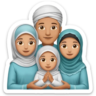 Lebaran. Keluarga terdiri dari Ayah dan ibu, 3 orang anak yang terdiri dari dua anak laki-laki dan seorang anak perempuan yang merupakan anak terkecil. Ibunya menggunakan cadar. sticker