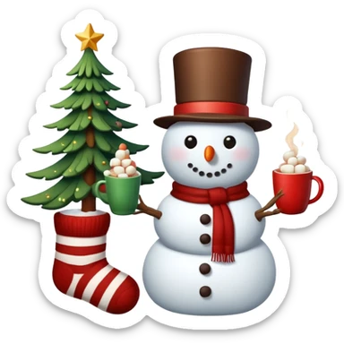 winter vibe emoji with Christmas tree, hot chocolate with marshmallows, warm socks, snowman  sticker