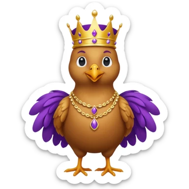 chicken King, standing, with crown, royal purple cloth, necklace, sticker