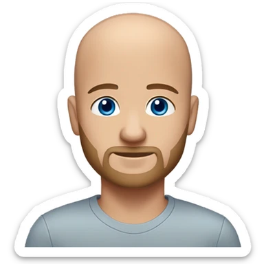  bald white man with blue eyes, brown hair with some light gray in, and a brown goatee with an orange tint and hints of gray sticker