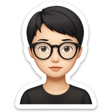 singapore chinese, black short hair, wear black frame glasses, relatively thin, pokey face sticker