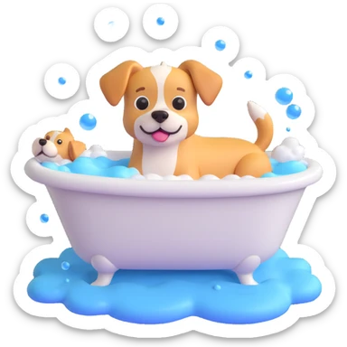 a dog taking a bath sticker