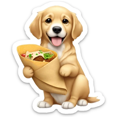 puppy golden retriever holding a burrito sticker