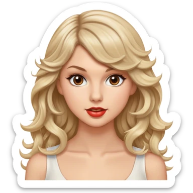 Blonde model with brown eyes, long wavy hair, Taylor Swift sticker