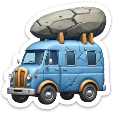  Prehistoric-style blue tall rocky Flintstones moving van with rock tires  sticker
