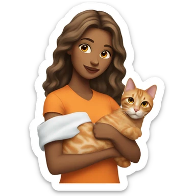 pretty woman holding tabby orange cat sticker