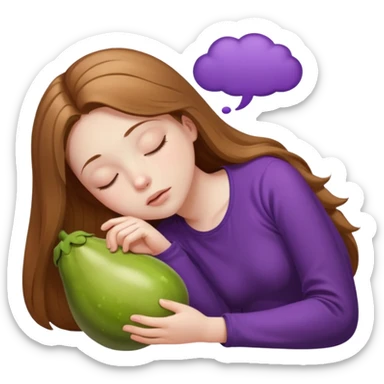 Girl with long light brown hair asleep thought bubble with eggplant in it sticker