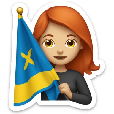 redhead woman with ukrainian flag sticker