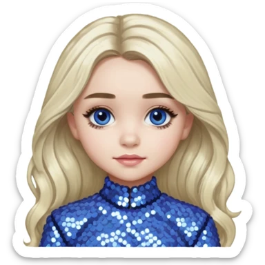Sabrina Carpenter with long platinum blonde hair, periwinkle sequin outfit sticker