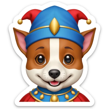 crazy funny colorful jack russel dog jolly joker, medieval, vintage, court jester, mac os icon, blue color sticker