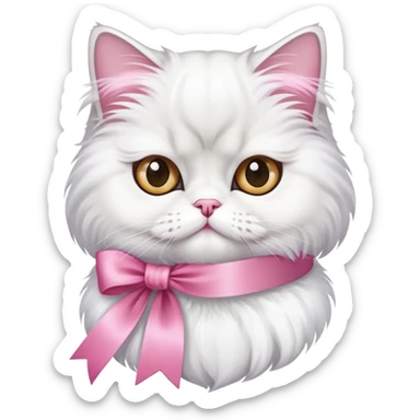 A Persian Cat Neck Wearing a pink silk ribbon sticker