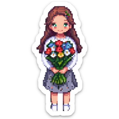 a cool girl holding a bouquet of flowers sticker