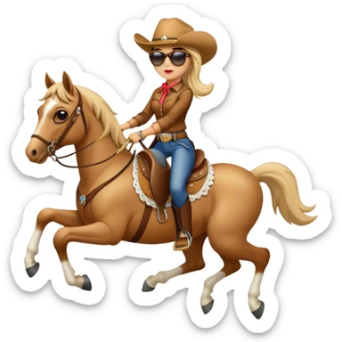 Cowgirl with sunglasses riding a horse  sticker