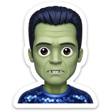 Frankenstein from Van Helsing with black hair, grey skin dark blue sequin outfit sticker