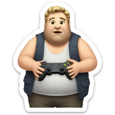 fat guy with a gaming console sticker