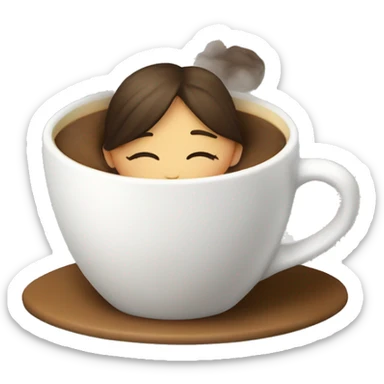 a girl is sleeping in a cup of coffe sticker