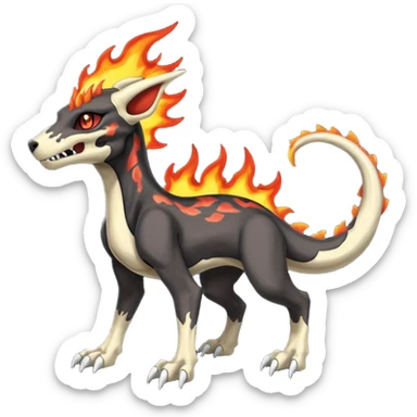 Skeletal Fiery Flaming Volcanic Draconic Cubone-Salandit-Houndoom-Houndour-Marowak-Poochyena-Litten-Fakémon-hybrid-creature (full body), 4 legs sticker
